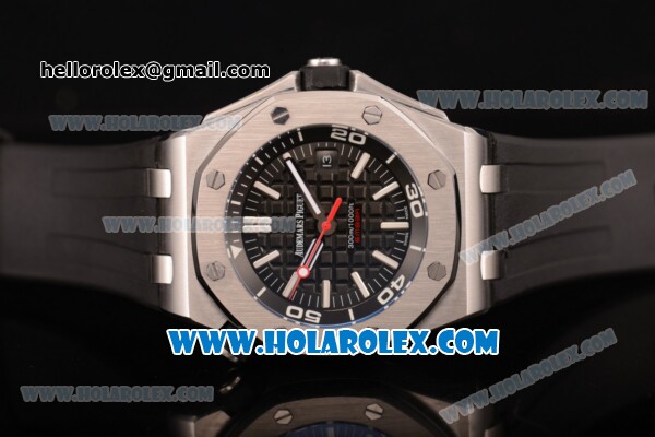 Audemars Piguet Royal Oak Offshore Diver Asia 2813 Automatic Steel Case with Black Dial and White Stick Markers Rubber Strap (EF) - Click Image to Close